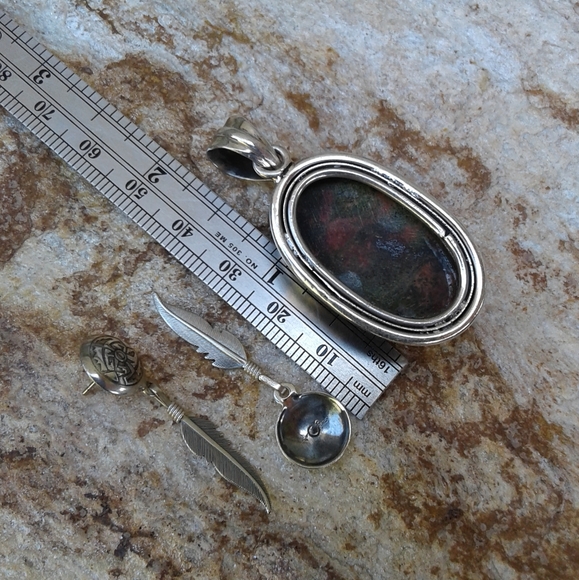 Sterling Silver Unakite Pendant and earrings SET - Picture 4 of 7